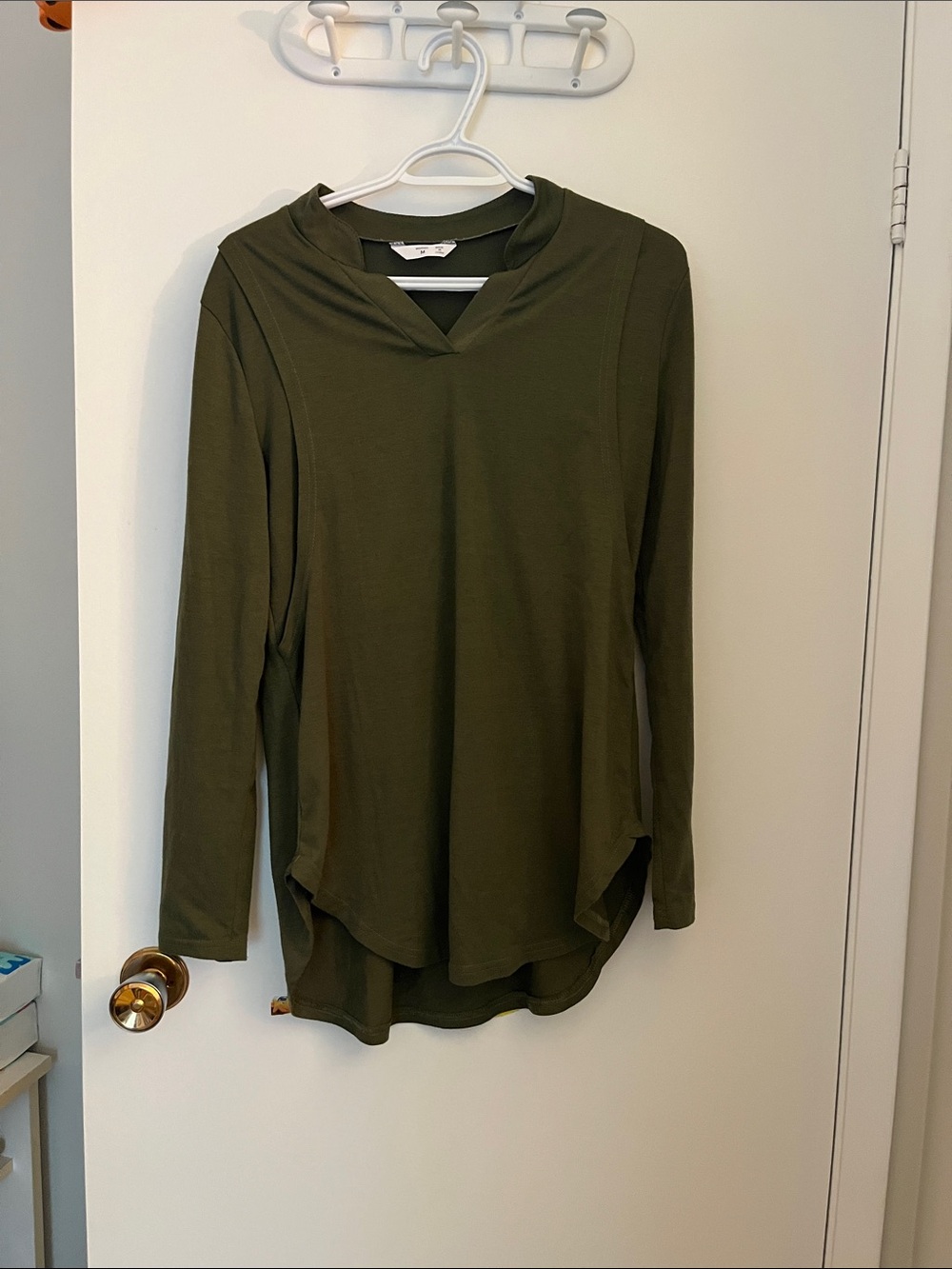 Olive Green Long Sleeve V-Neck Tunic Top nursing/maternity